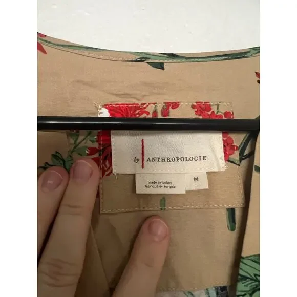 Anthropologie The Somerset Maxi Dress Cotton Tiered in Khaki Floral - Picture 6 of 8